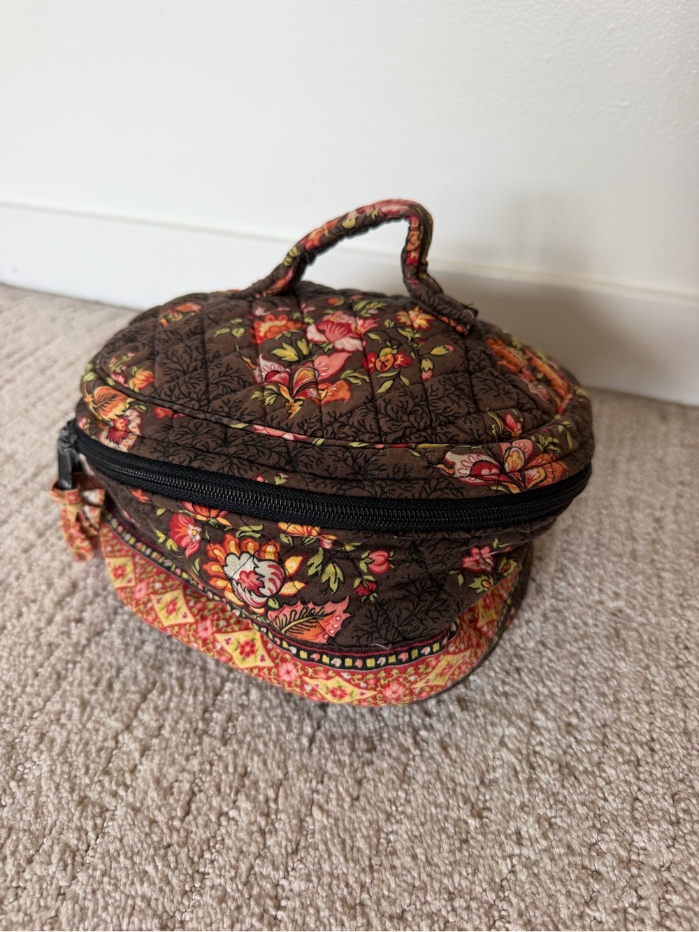 VERA BRADLEY Vintage Quilted Floral Brown Cosmetic Makeup Bag
